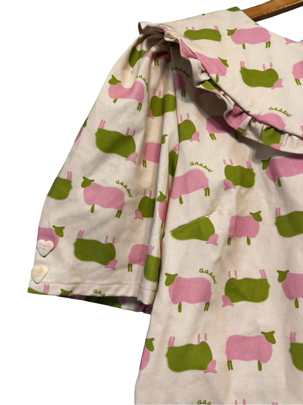 NWT Lisa Says Gah Sheep Print Short Sleeve Shirt 2XL Peter Pan Collar Pink Green - Picture 3 of 16